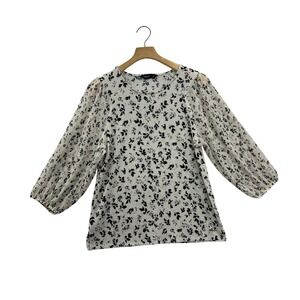 SIMPLY VERA WANG Floral Print Sheer Sleeve Blouse Women's Size M